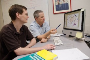 Computer Science student Colin Kern is working with Carl Schmidt, Professor of Animal and Food Sciences and Associate Professor of Biological Sciences, on using computers to locate the genes of crocodiles, alligators, and gharials.